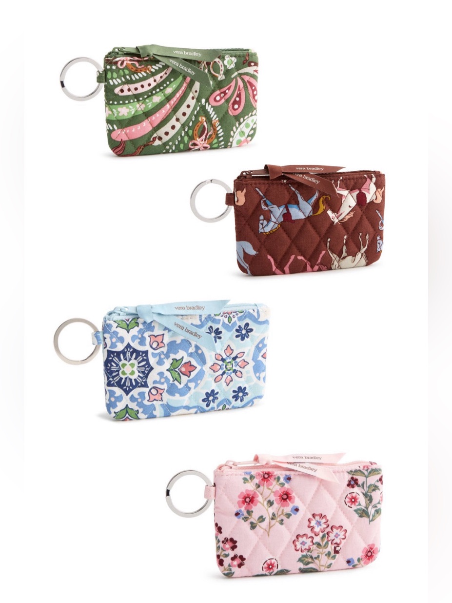 Vera Bradley Cotton Zip Id Case Wallet Green Brown Horse Pink Flower Sky Blue